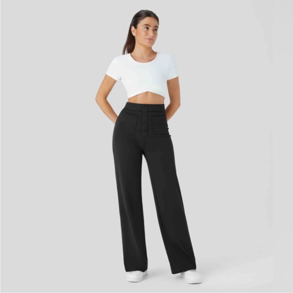 Halara High Waisted Button Multiple Pockets Straight Leg Casual Pants